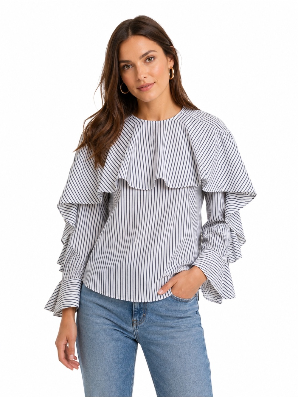 Veronica Beard Jeans XS
Striped Ruffle
Sleeve Blouse